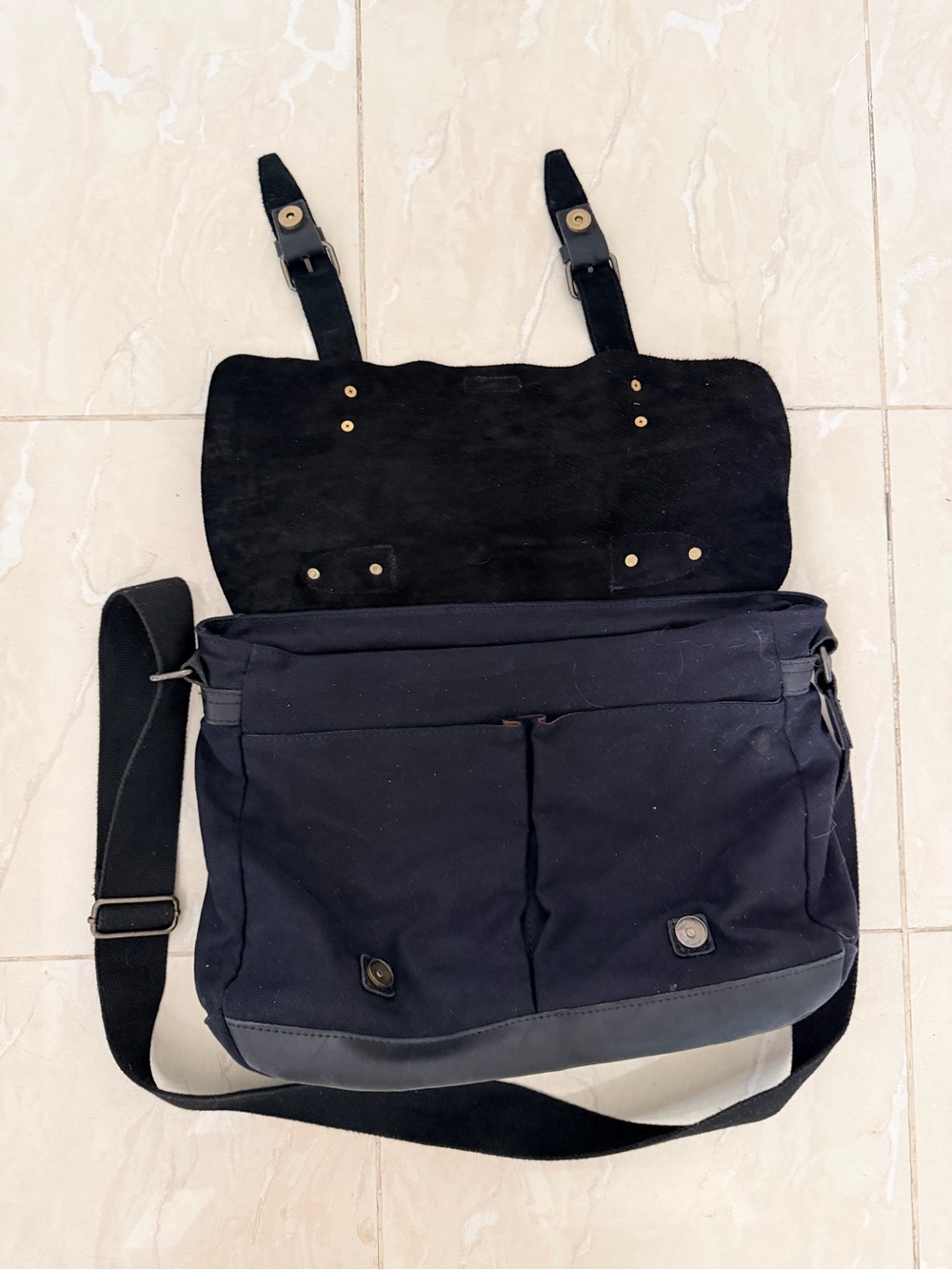 VASCHY Unisex Black Canvas & Leather Vintage Messenger Bag Work Satchel - Picture 7 of 7
